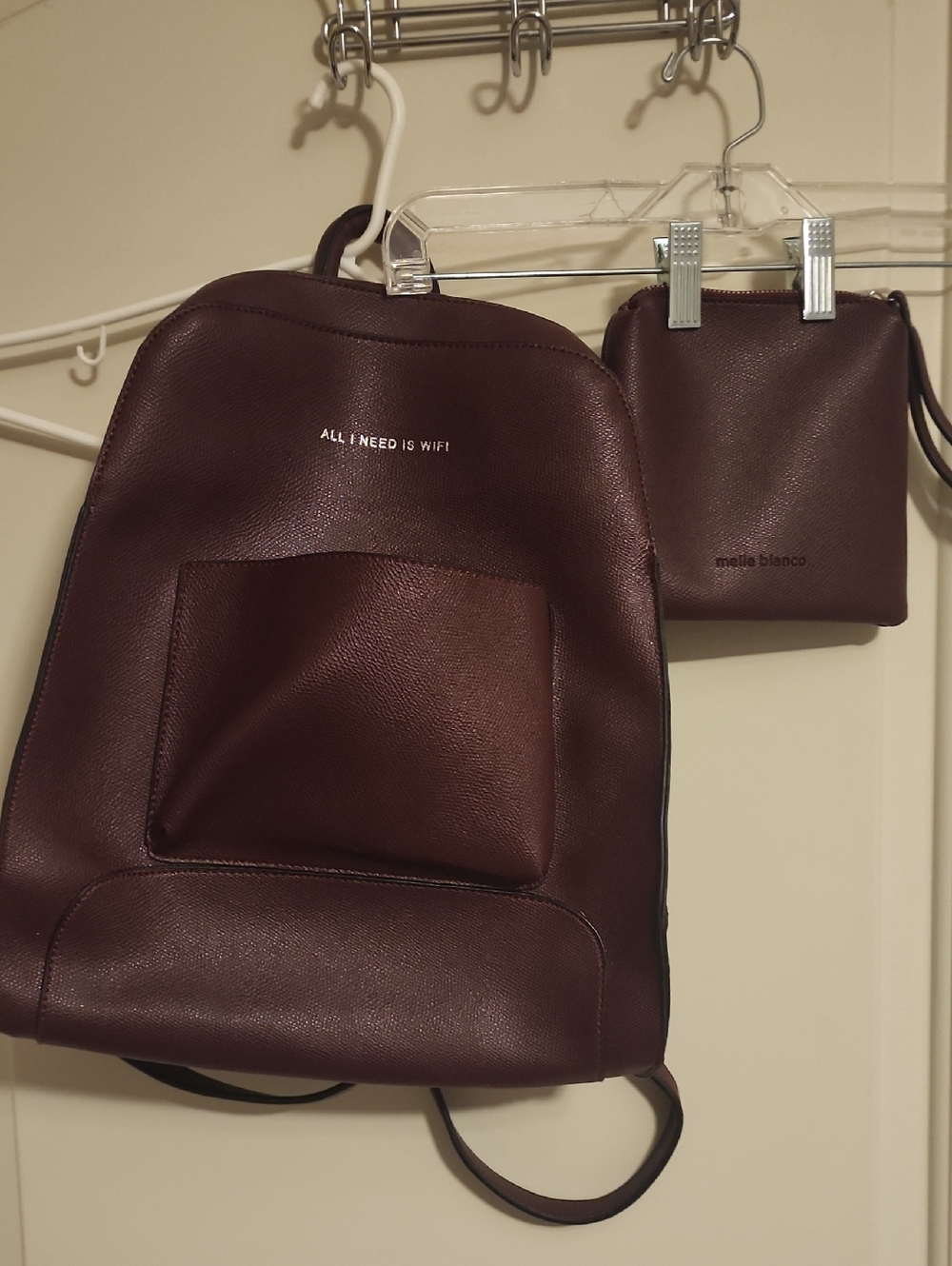 Mekie Blanco Vegan Leather Wine Red Backpack with Matching Pouch